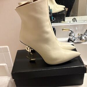 Saint Laurent Cream Heeled Boots